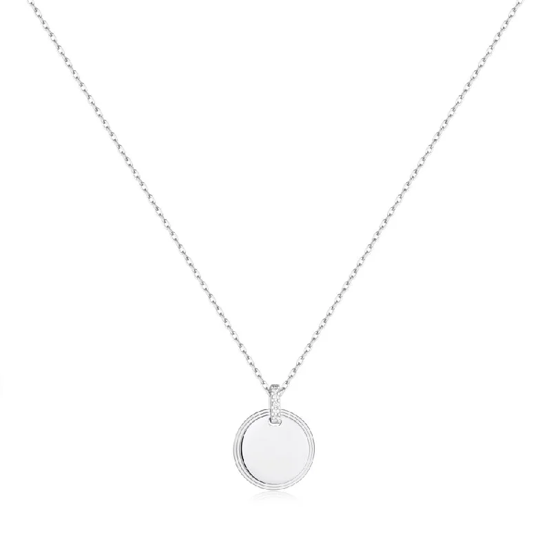 silver heart-shaped necklaces-Sterling Silver Cubic Zirconia Disc Pendant Necklace by Ania Haie