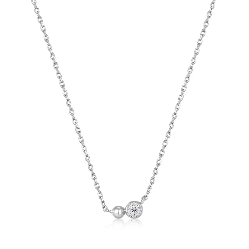 luxury pearl necklaces-Sterling Silver Cubic Zirconia Orb Necklace by Ania Haie