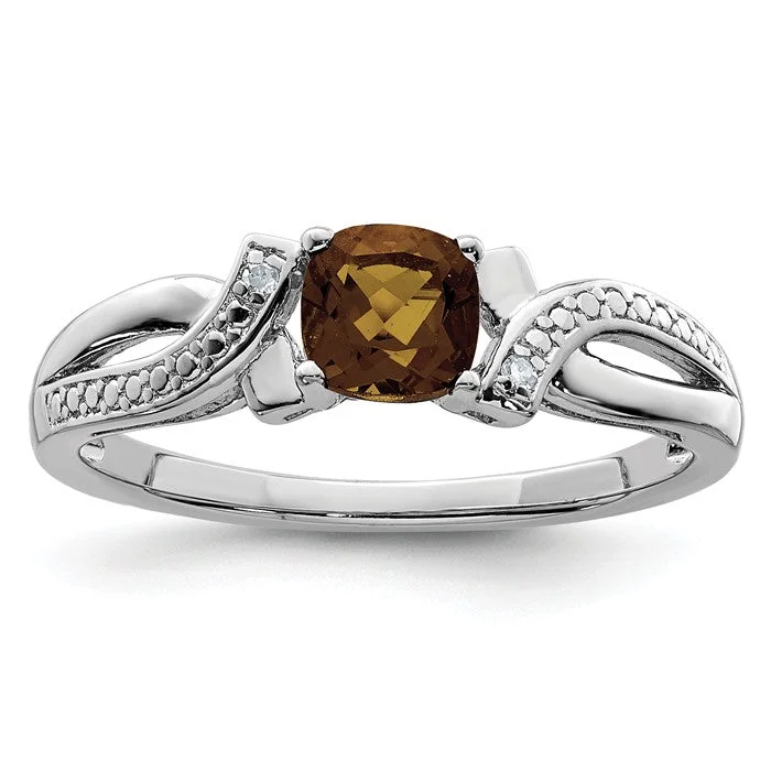 diamond cluster ring for women -Sterling Silver Cushion Cut Smoky Quartz and Diamond Accent Ring