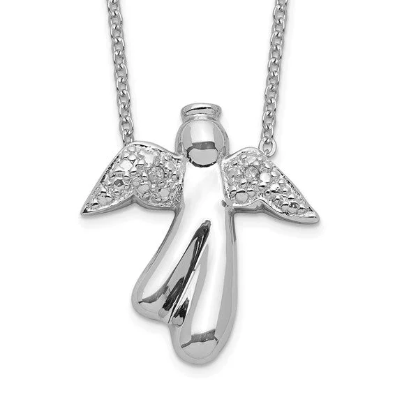 luxury pearl necklaces-Sterling Silver Diamond Angel Pendant 18" Necklace