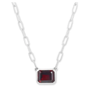 statement necklaces for women-Sterling Silver Emerald Cut Garnet Solitaire Necklace by Samuel B.