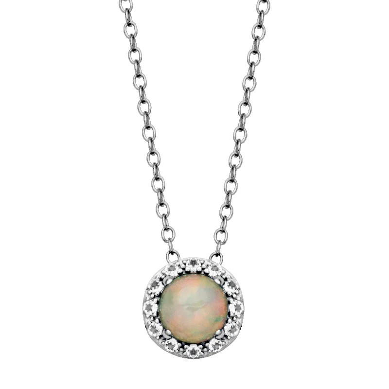 choker necklaces for women-Sterling Silver Ethiopian Opal & White Topaz Halo Necklace by Samuel B.