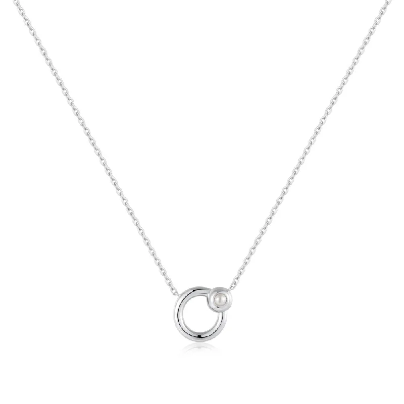 luxury diamond necklaces-Sterling Silver Freshwater Pearl Circle Necklace by Ania Haie