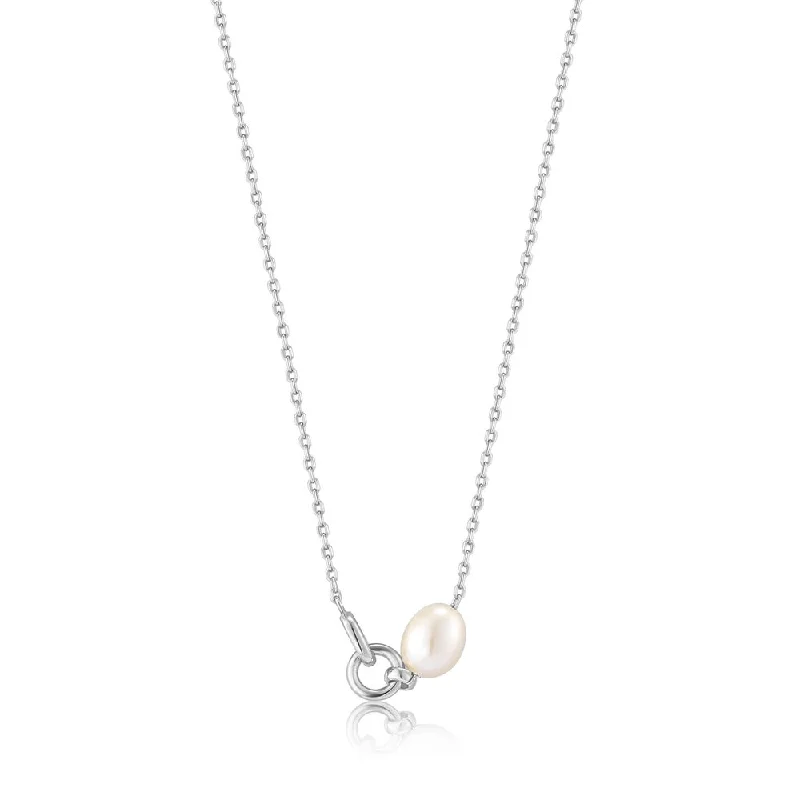 long necklaces for women-Sterling Silver Fresjwater Pearl Circle Link Necklace by Ania Haie