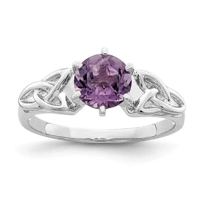 silver wedding band for men -Sterling Silver Genuine Amethyst Celtic Trinity Knot Ring