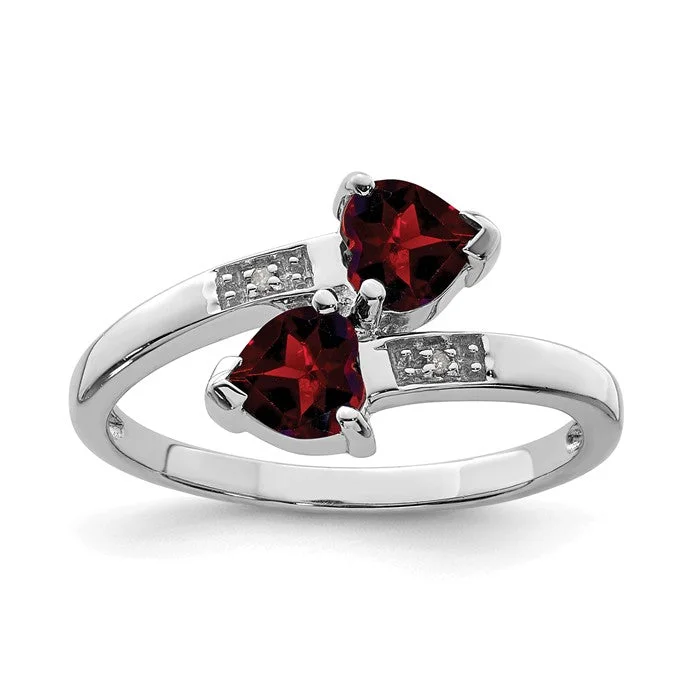 signet ring for men -Sterling Silver Genuine Heart Garnet & Diamond 2 Stone Ring