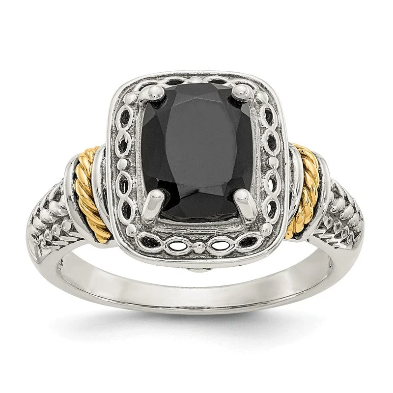 minimalist ring for women -Shey Couture Sterling Silver Genuine Onyx w/ 14k Yellow Gold Accents Ring