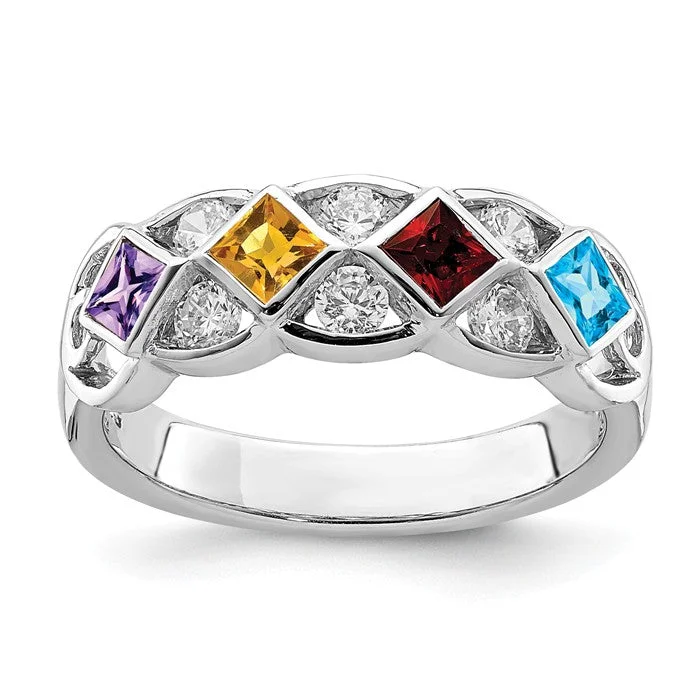 classic gold band ring for men -Sterling Silver Genuine Square Blue Topaz, Garnet, Citrine and Amethyst Ring