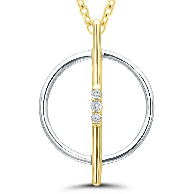 gold necklaces with diamonds-Sterling Silver Gold Plated 0.05ctw Round Diamond Circle Necklace