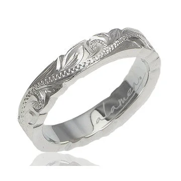 two-tone wedding ring for men -Sterling Silver Hawaiian Floral Scroll 4mm Alamea Hawaii Ring