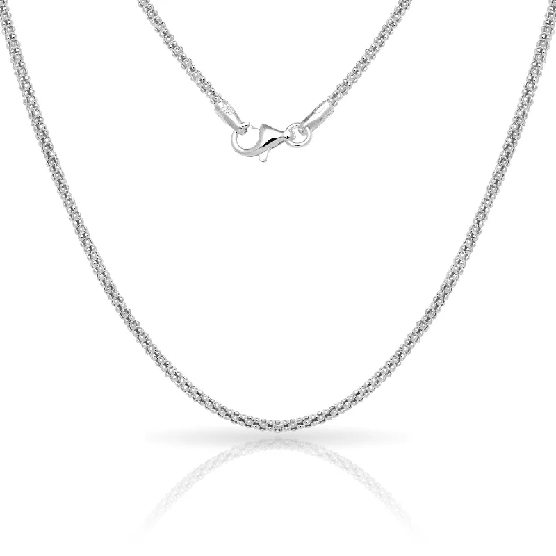 sterling silver necklaces-Sterling Silver Italian 2mm Popcorn Chain Necklace (16'-30") - White