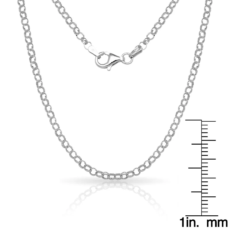 men’s gold necklaces-Sterling Silver Italian 3mm Rolo Chain Necklace (16'-30") - White