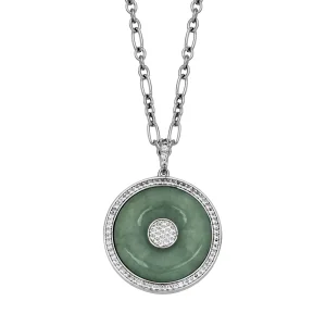 sterling silver chain necklaces-Sterling Silver Jade & White Topaz Medallion Drop Necklace by Samuel B.