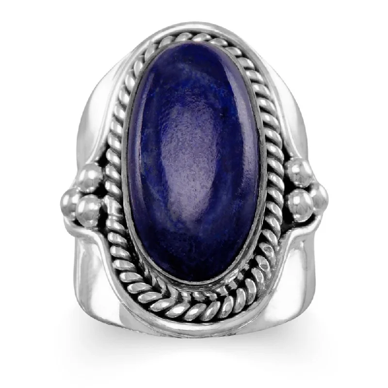 opal engagement ring for women -Sterling Silver Large Oval Lapis Ring