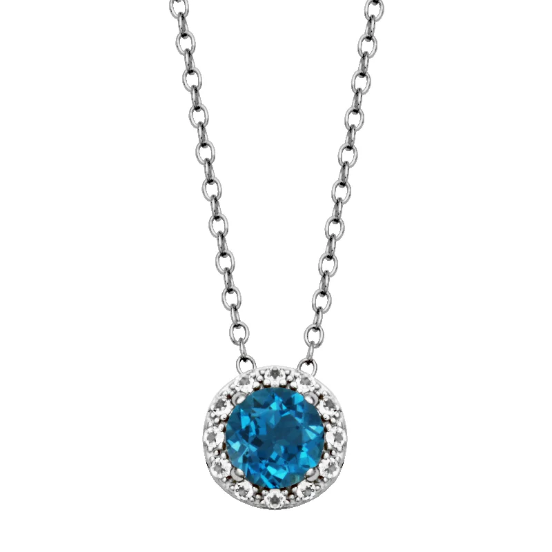 sapphire necklaces for women-Sterling Silver London Blue Topaz & White Topaz Halo Necklace by Samuel B.