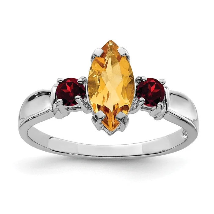 vintage style engagement ring -Sterling Silver Marquise Citrine And Garnet Ring