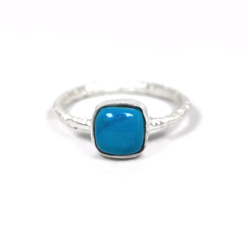 oval diamond engagement ring for women -Sterling Silver Matte Finish Freeform Cushion Turquoise Stackable Ring