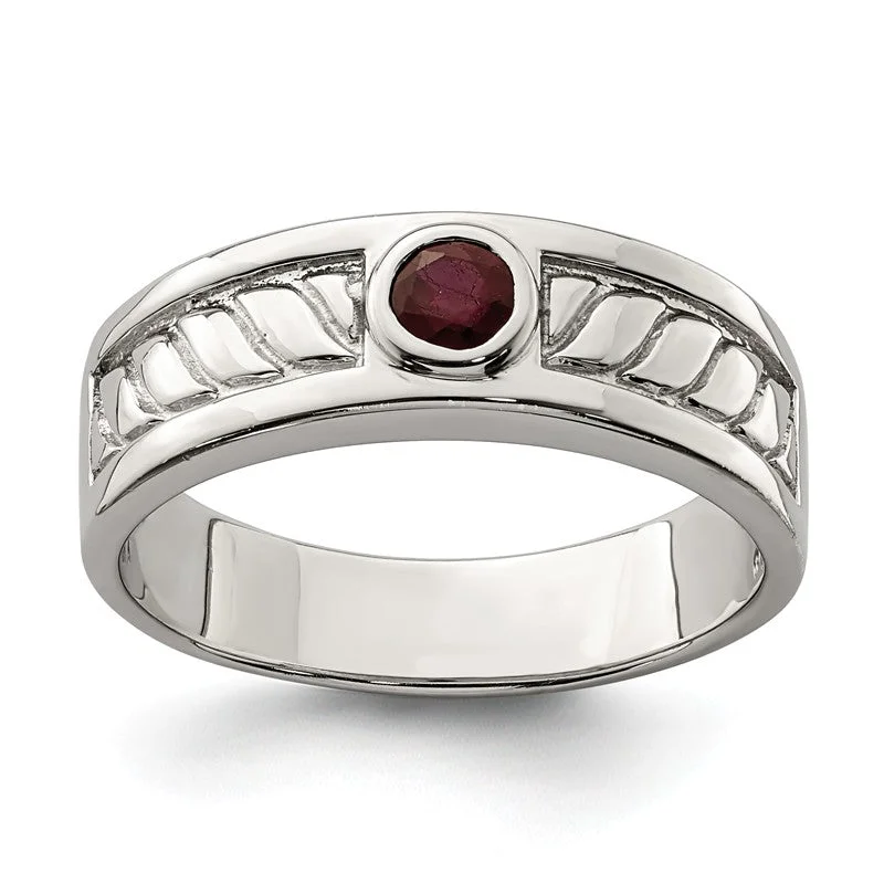 modern engagement ring for women -Sterling Silver Men's Bezel Ruby Textured Band Ring