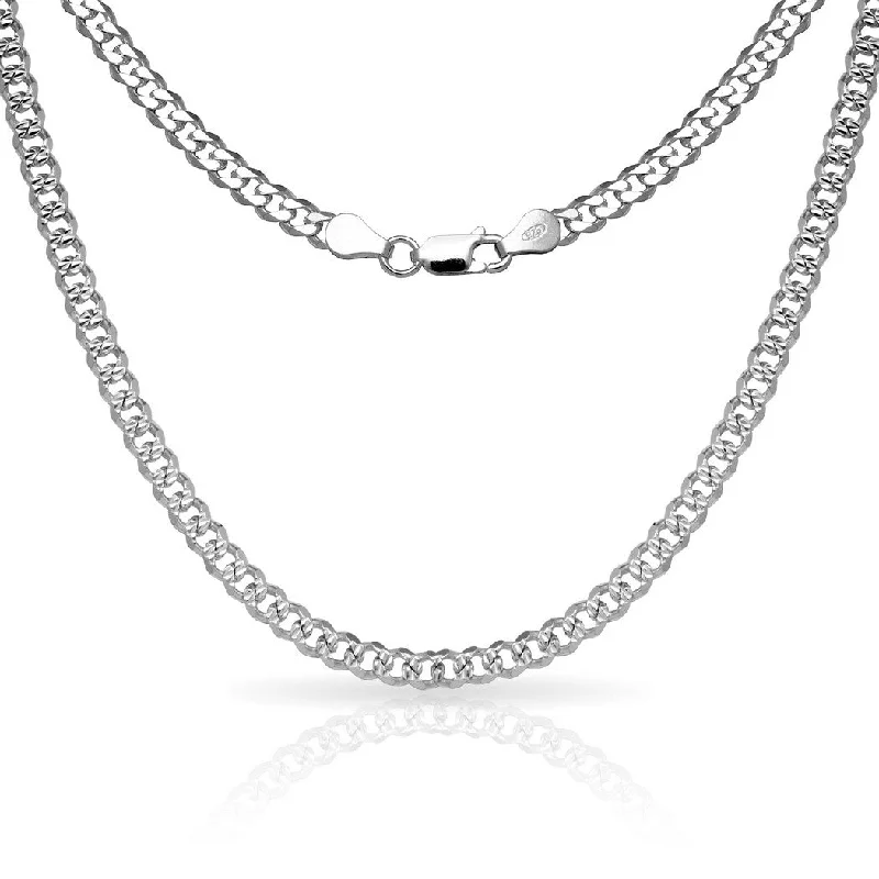 simple gold necklaces-Sterling Silver Men's Italian 6mm Pave Curb Chain Necklace (18'-30") - White