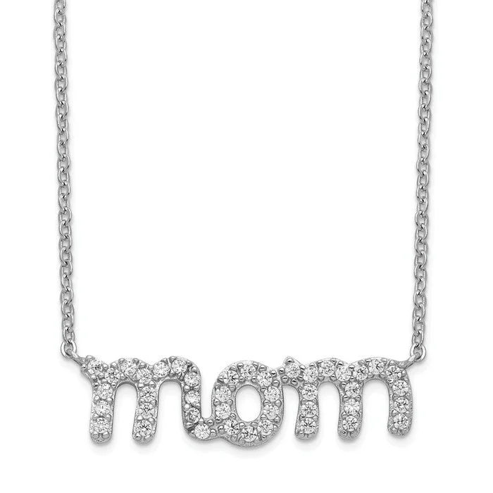 women’s friendship necklaces-Sterling Silver Mom With CZ 18" Necklace