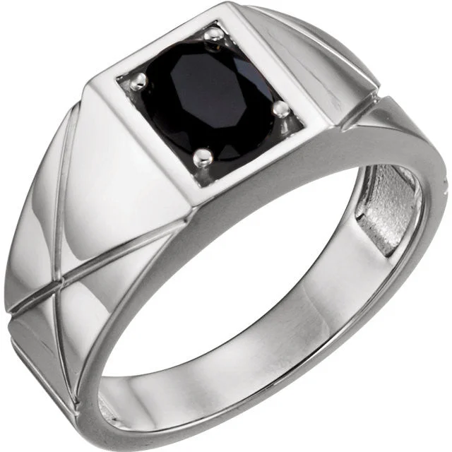 diamond anniversary ring for women -Sterling Silver Onyx Oval Men's Ring