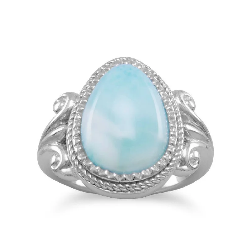 white gold wedding ring for women -Sterling Silver Ornate Larimar Pear Ring