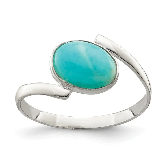 men’s leather ring with silver -Sterling Silver Oval Amazonite ByPass Ring