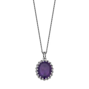 engraved name necklaces-Sterling Silver Oval Amethyst Solitaire Necklace by Samuel B.