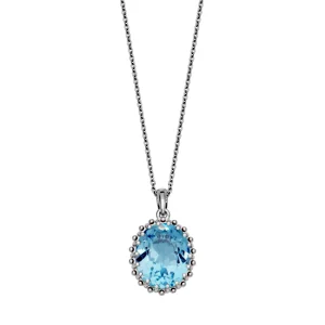 heart-shaped gold necklaces-Sterling Silver Oval Blue Topaz Solitaire Necklace by Samuel B.