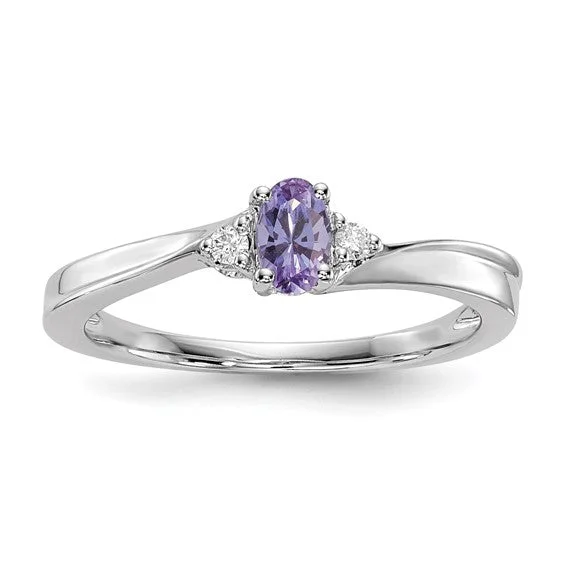 luxury diamond ring for engagements -Sterling Silver Oval Gemstone & Diamond Birthstone Rings