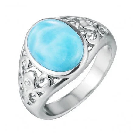 princess cut diamond ring for engagement -Sterling Silver Alamea Hawaii Oval Larimar Filigree Ring