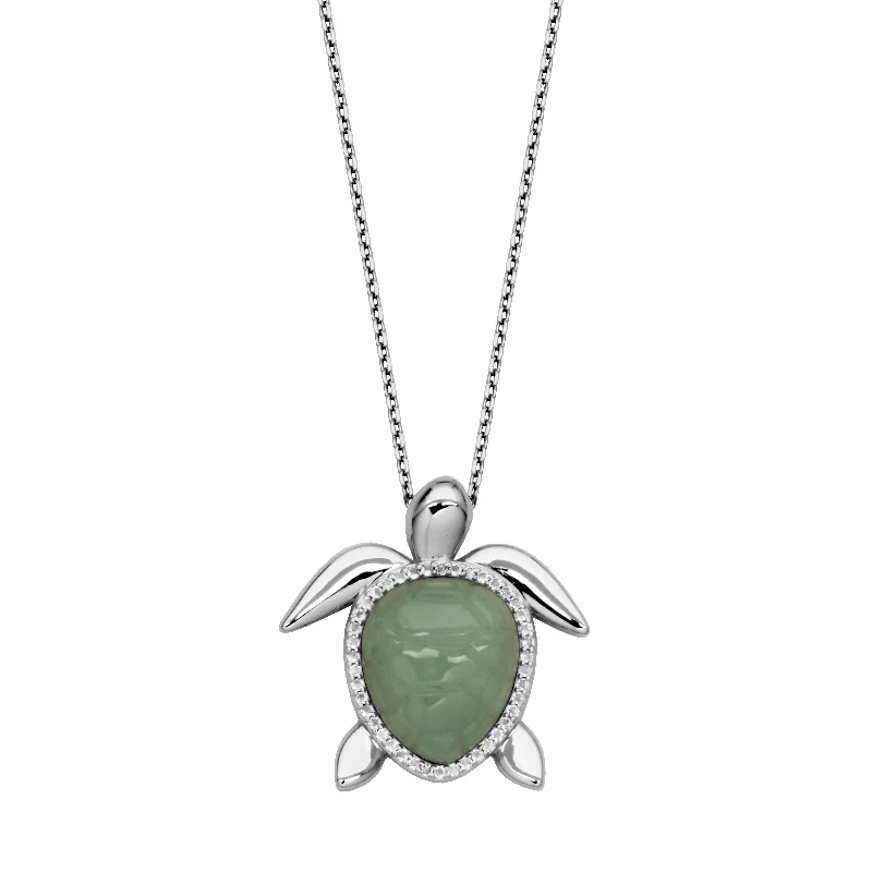 layered gold necklaces-Sterling Silver Pear-Shaped Jade & White Topaz Turtle Necklace by Samuel B.