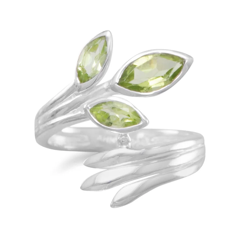 eternity diamond ring for weddings -Sterling Silver Peridot Marquise Wrap Ring