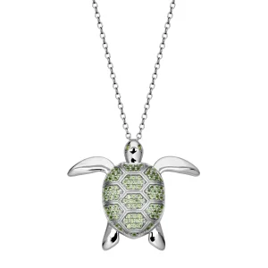 bridal necklaces for women-Sterling Silver Peridot Turtle Locket Necklace by Samuel B.