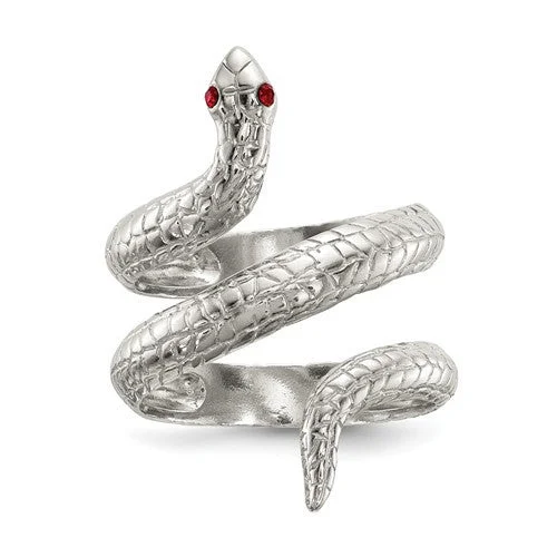 eternity ring for anniversary gifts -Sterling Silver Red Crystal Eyed Snake Wrap Ring