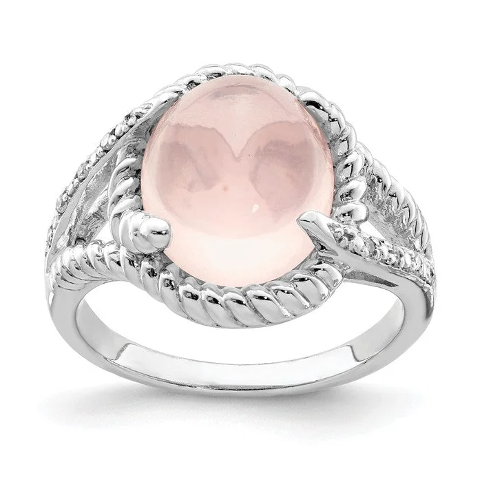 sapphire ring for women -Sterling Silver Rose Quartz And Diamond Ring