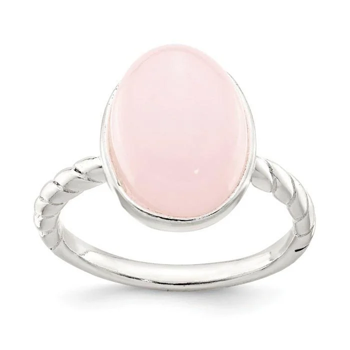 statement gemstone ring for women -Sterling Silver Rose Quartz Oval Ring