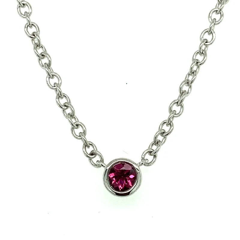 modern necklaces for women-Sterling Silver Round Pink Tourmaline Solitaire Necklace