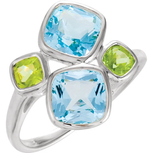 gold band ring for men -Sterling Silver Sky Blue Topaz & Peridot Ring