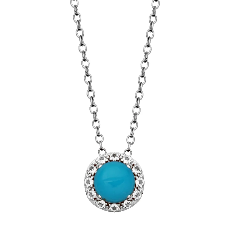 gold necklaces for gifts-Sterling Silver Sleeping Beauty Turquoise & White Topaz Halo Necklace by Samuel B.