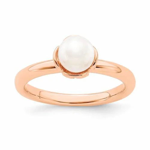 best diamond ring for weddings -Sterling Silver Stack Expressions White FW Cultured Pearl Rose Gold Ring