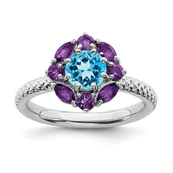 silver wedding band for men -Sterling Silver Stackable Expressions Amethyst And Blue Topaz Ring