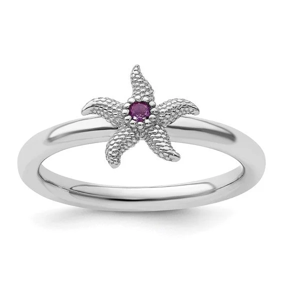 men’s unique wedding band -Sterling Silver Stackable Expressions Amethyst Starfish Ring