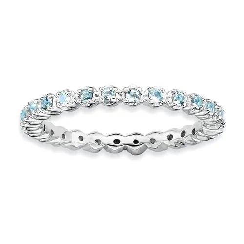 statement ring for women -Sterling Silver Stackable Expressions Light Aquamarine Eternity Ring