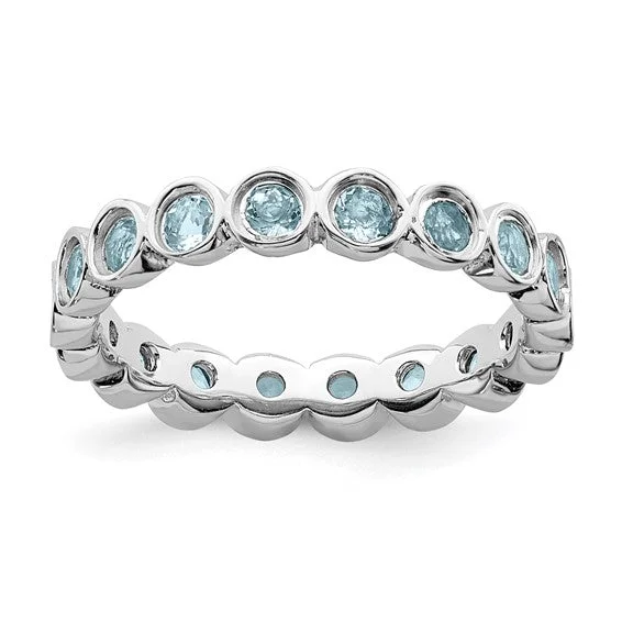 wedding ring set for women -Sterling Silver Stackable Expressions Bezel Light Aquamarine Eternity Ring