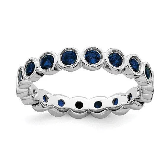 rose gold engagement ring for women -Sterling Silver Stackable Expressions Bezel Set Blue Sapphire Eternity Ring