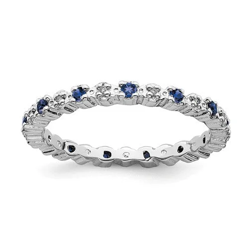 bridal set ring for women -Sterling Silver Stackable Expressions Blue Sapphire & Diamond Alternating Eternity Ring