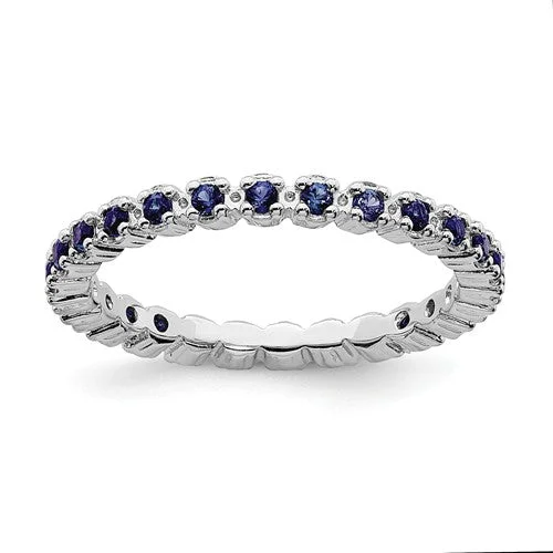 classic wedding band for men -Sterling Silver Stackable Expressions Blue Sapphire Eternity Ring