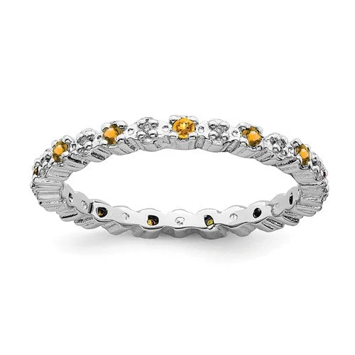 pearl ring for women -Sterling Silver Stackable Expressions Citrine & Diamond Alternating Eternity Ring