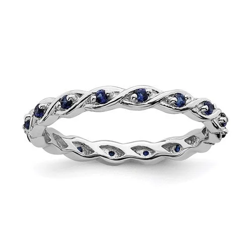 sterling silver ring for men -Sterling Silver Stackable Expressions Created Blue Sapphire Twist Eternity Ring